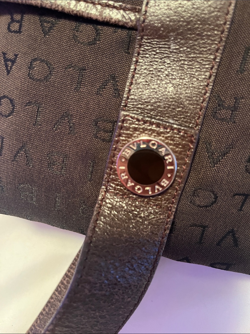 Bvlgari Logomania Dark Brown Canvas & Leather Tote EUC Retail $1200 - Picture 14 of 16
